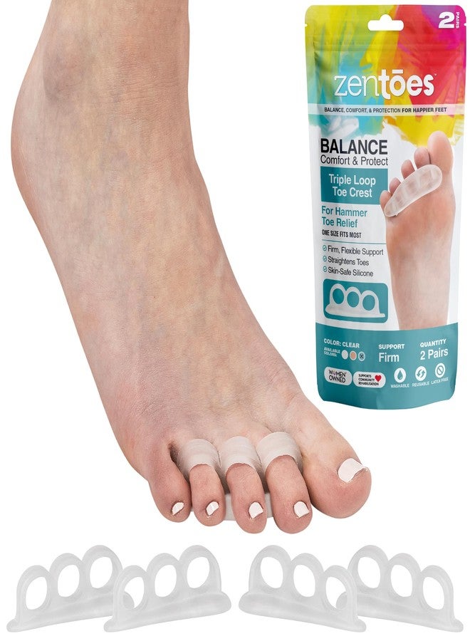 ZenToes Hammer Toe Corrector for Women & Men | Triple Loop Gel Toe Spacers & Separators | Realign Bent, Crooked, Curled, Claw, Hammertoes | Firm Support for Straightening | 4 Pack, Clear - Image 1